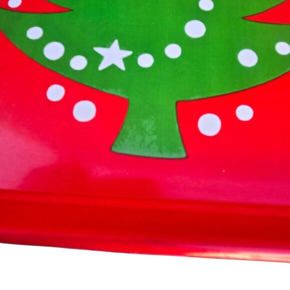 Red Christmas Tree Serving Tray Holiday Vintage Plastic Dinner Party Decor - Picture 12 of 16